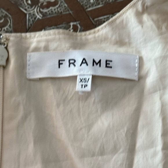 FRAME Off White Tie Neck Puff Sleeve Mini Dress Minimalist Soft Neutral XS - Picture 5 of 7